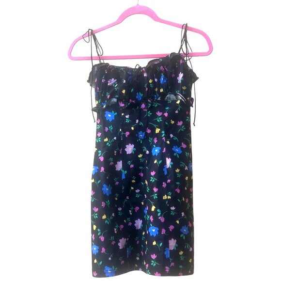 FOR LOVE & LEMONS - ROBIN RUCHED & RUFFLED BLACK FLORAL MINI DRESS NEW -SMALL - Picture 11 of 16